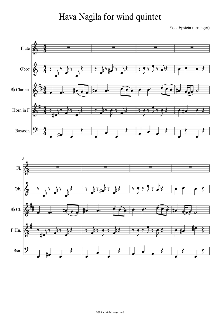 Hava Nagila Israeli folksong for wind quintet Woodwind Quintet scores gallery preview page 3