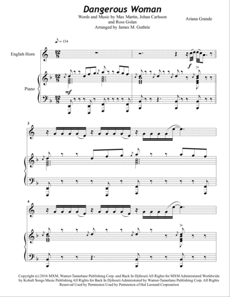 Dangerous Woman English Horn scores gallery preview page 1