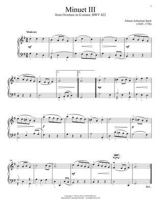 Minuet III In G Minor, BWV 822