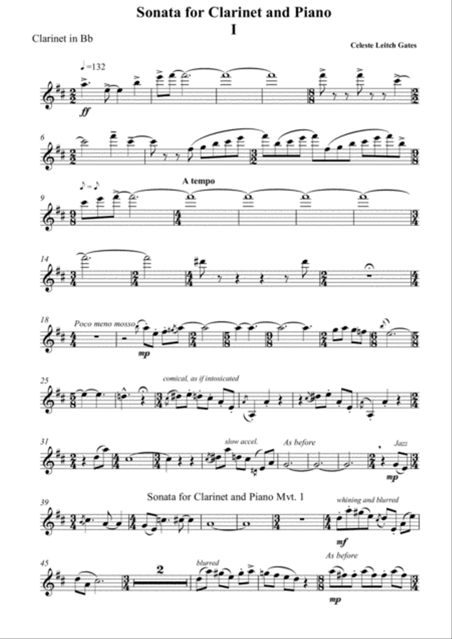 Sonata for Clarinet and Piano (clarinet part) Clarinet Solo scores gallery preview page 1