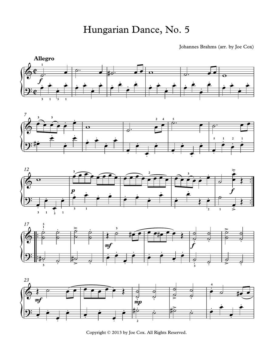 Hungarian Dance, No. 5 Piano Solo scores gallery preview page 1