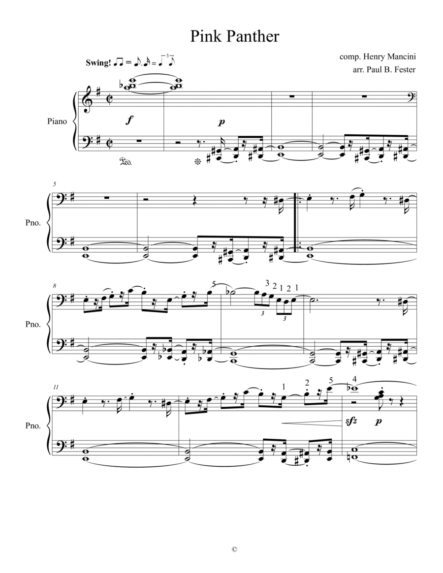 The Pink Panther Piano Solo scores gallery preview page 1
