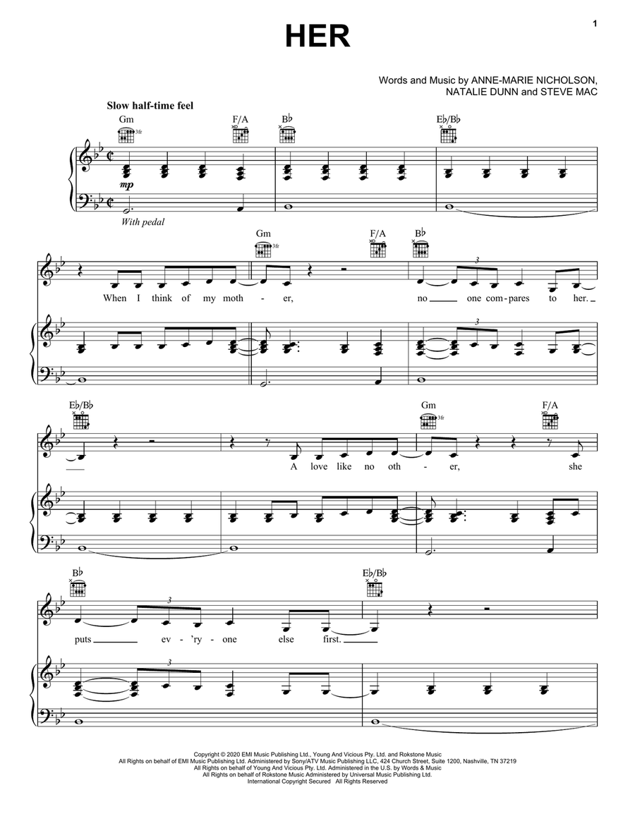 Her Piano, Vocal, Guitar scores gallery preview page 1