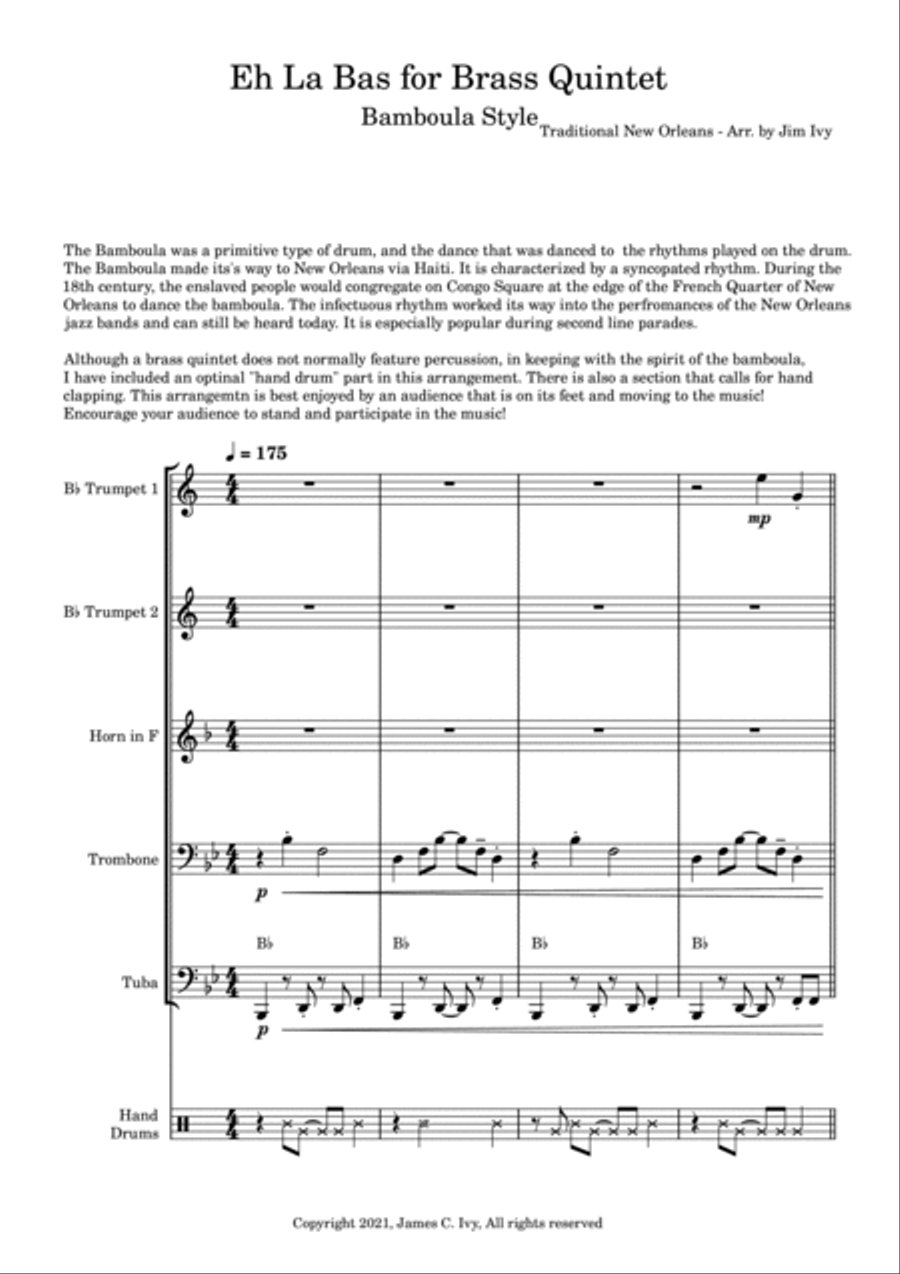 Eh La Bas for Brass Quintet Brass Quintet scores gallery preview page 2