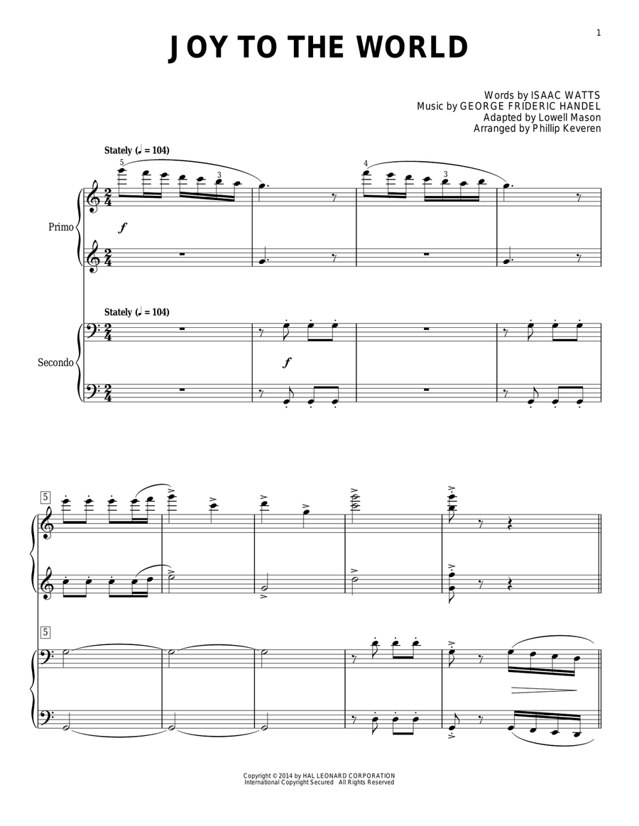 Joy To The World (arr. Phillip Keveren) Piano Duet scores gallery preview page 1