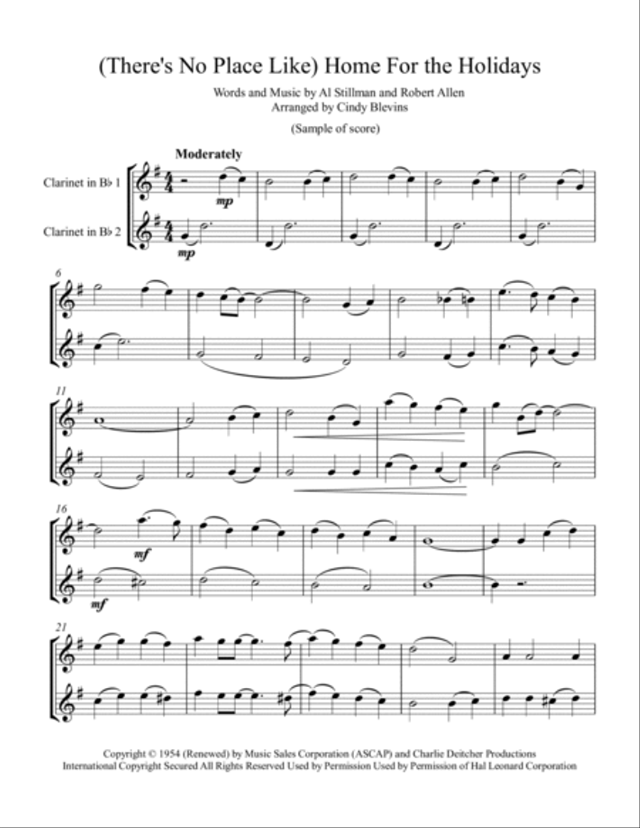 (There's No Place Like) Home For The Holidays Clarinet Duet scores gallery preview page 2