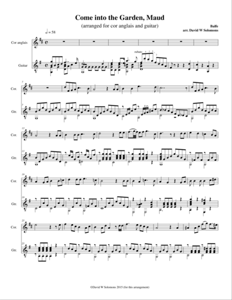 Come into the garden Maud for cor anglais and guitar English Horn scores gallery preview page 1