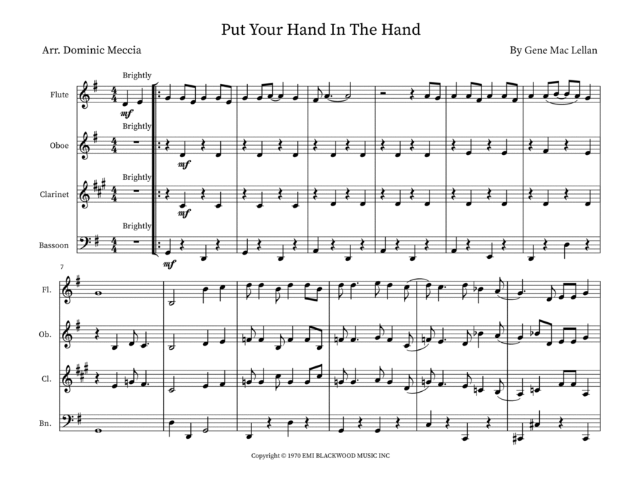 Put Your Hand In The Hand Woodwind Quartet scores gallery preview page 1