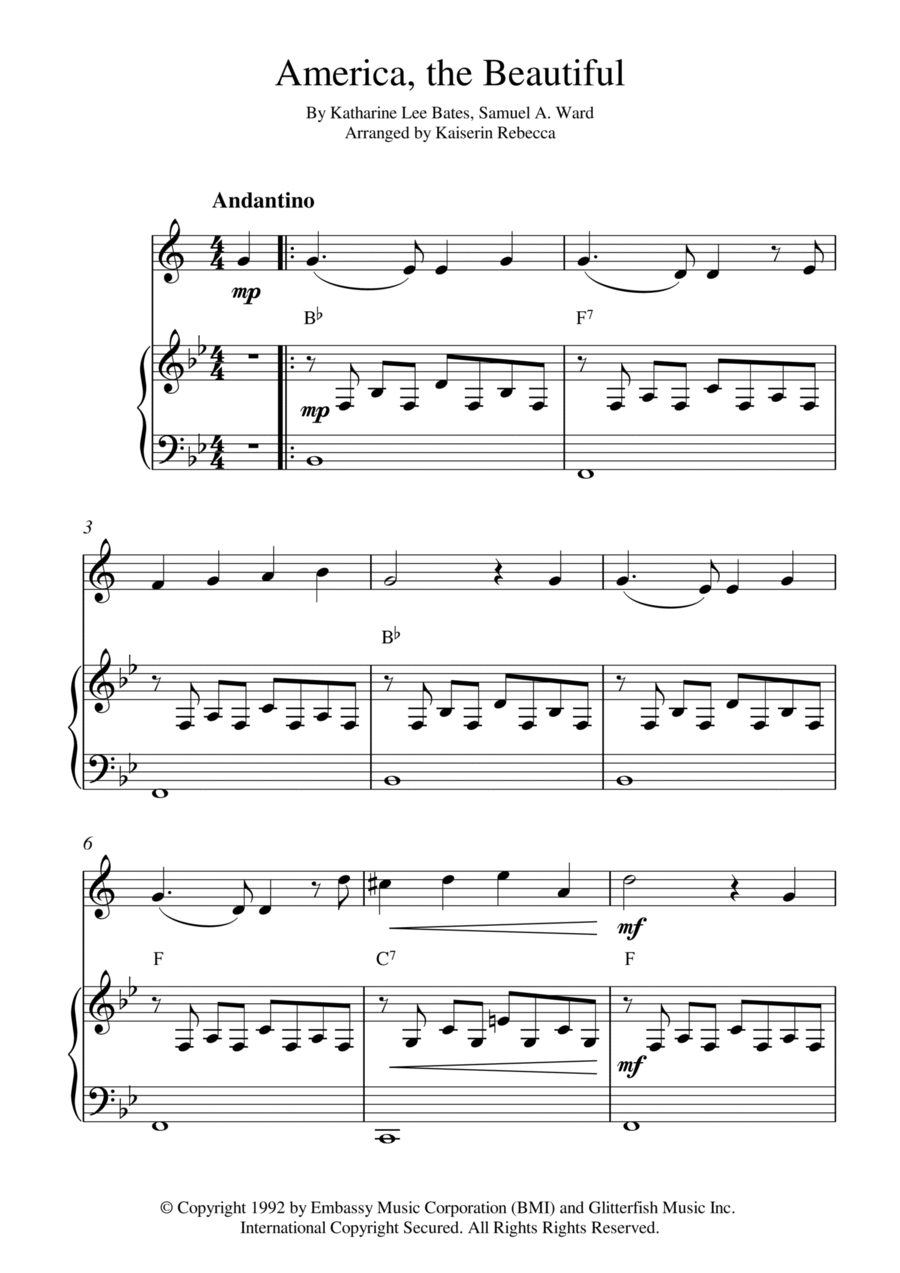 America The Beautiful Clarinet Solo scores gallery preview page 1