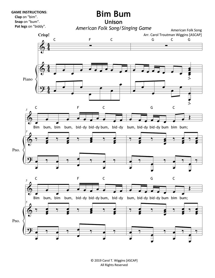 Bim Bum (An American Folk Song/Game) Unison Choir scores gallery preview page 1
