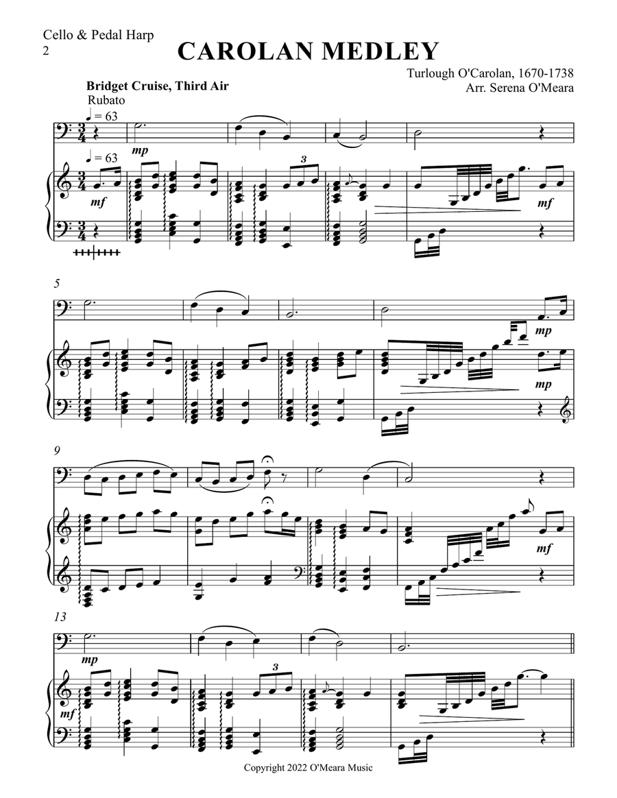 Carolan Medley, Duet for Cello & Pedal Harp String Duet scores gallery preview page 2