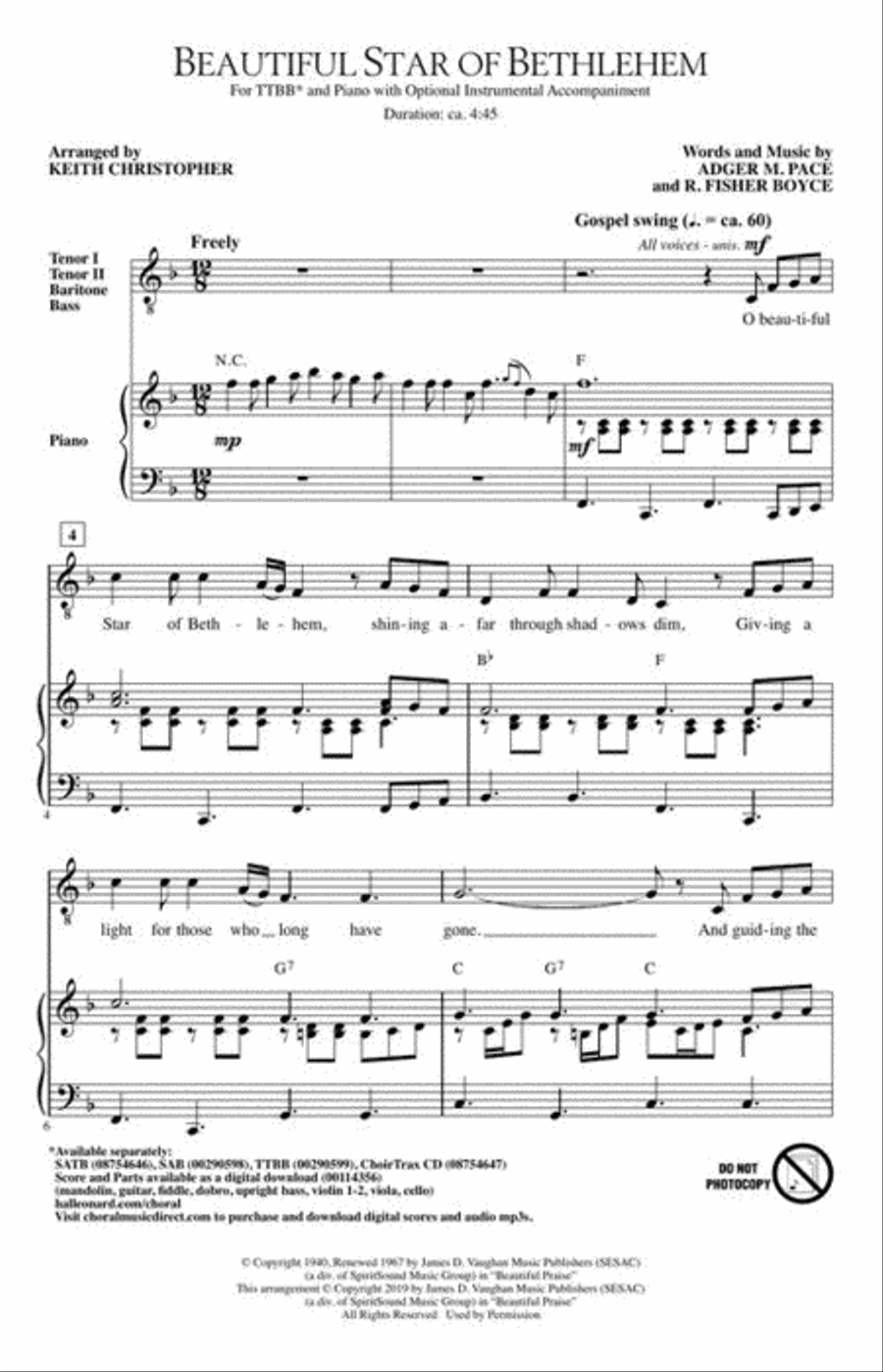 Beautiful Star of Bethlehem TTBB scores gallery preview page 3
