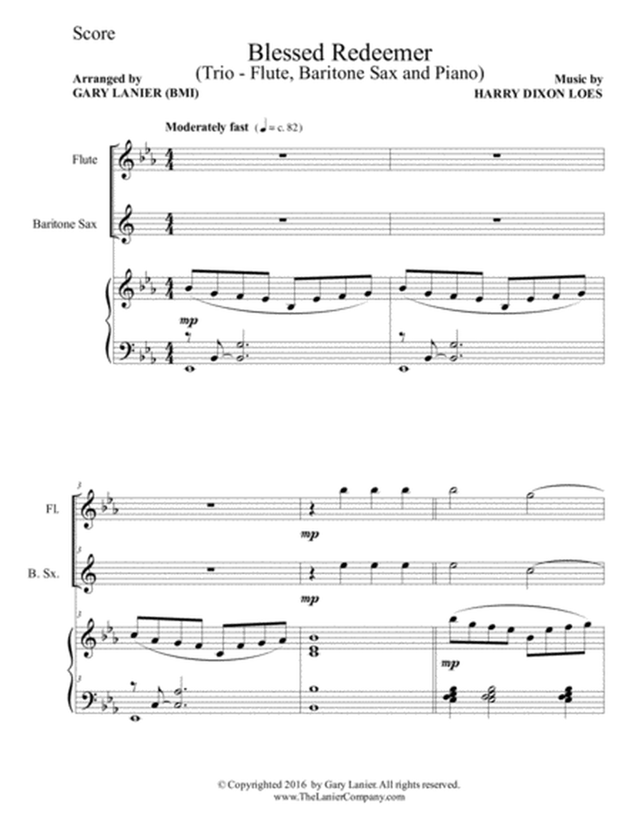BLESSED REDEEMER (Trio – Flute, Baritone Sax & Piano with Score/Parts) image number null