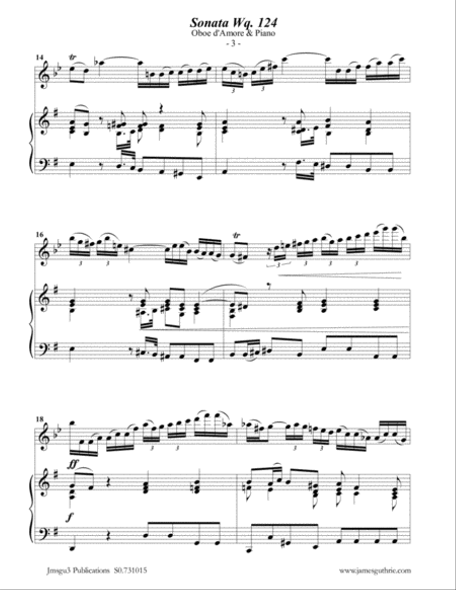 CPE BACH: Sonata in E Minor WQ 124 for Oboe d'Amore & Piano Oboe scores gallery preview page 3