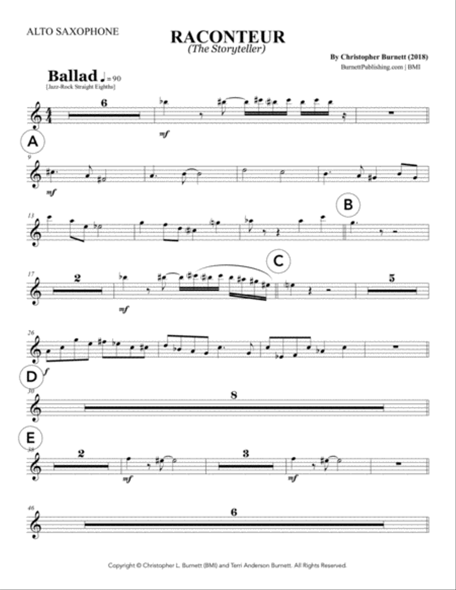 RACONTEUR (The Storyteller) - Alto Sax Jazz Ensemble scores gallery preview page 1