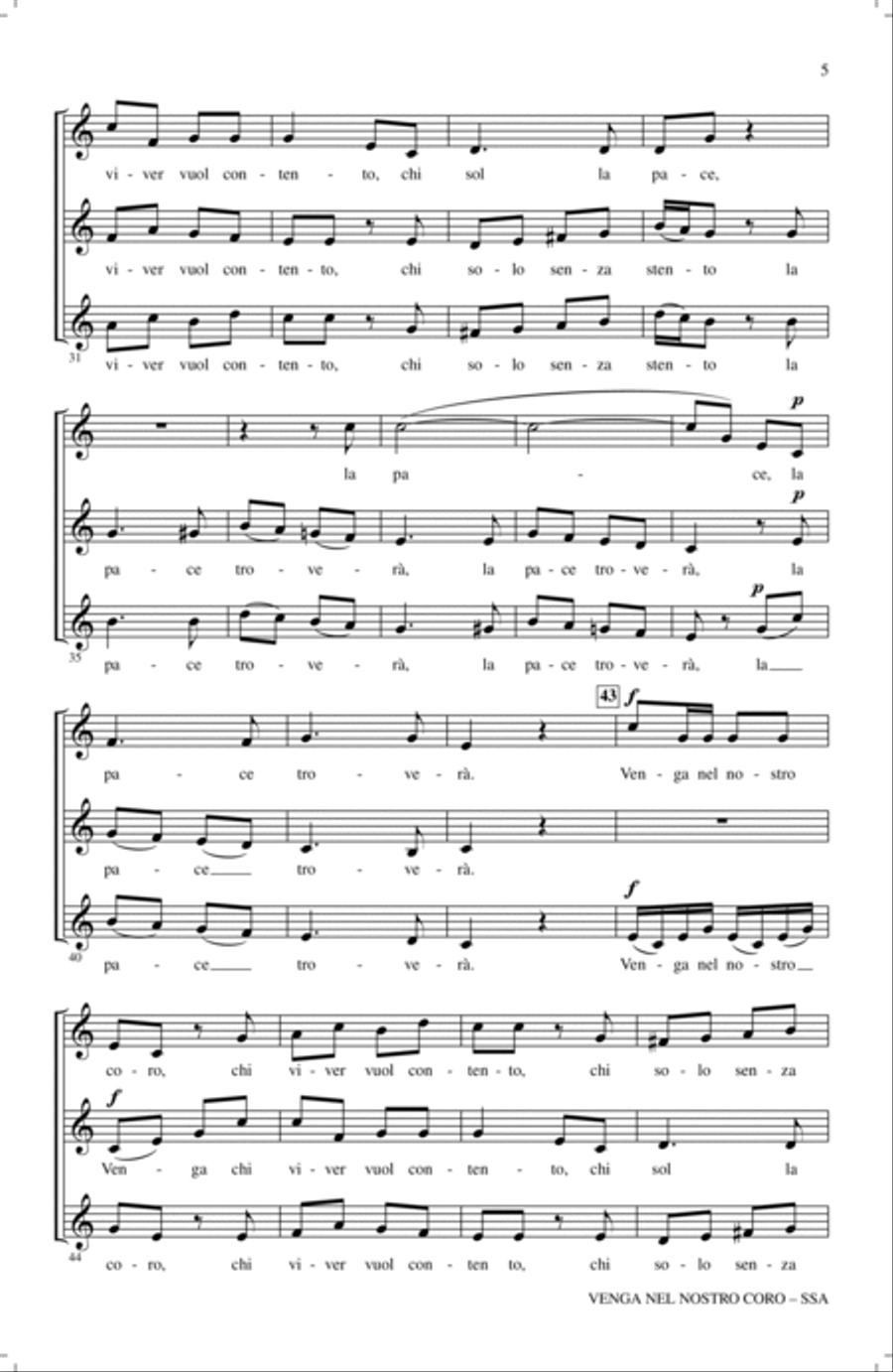 Venga Nel Nostro Coro Venga Nel Nostro Coro SSA scores gallery preview page 3