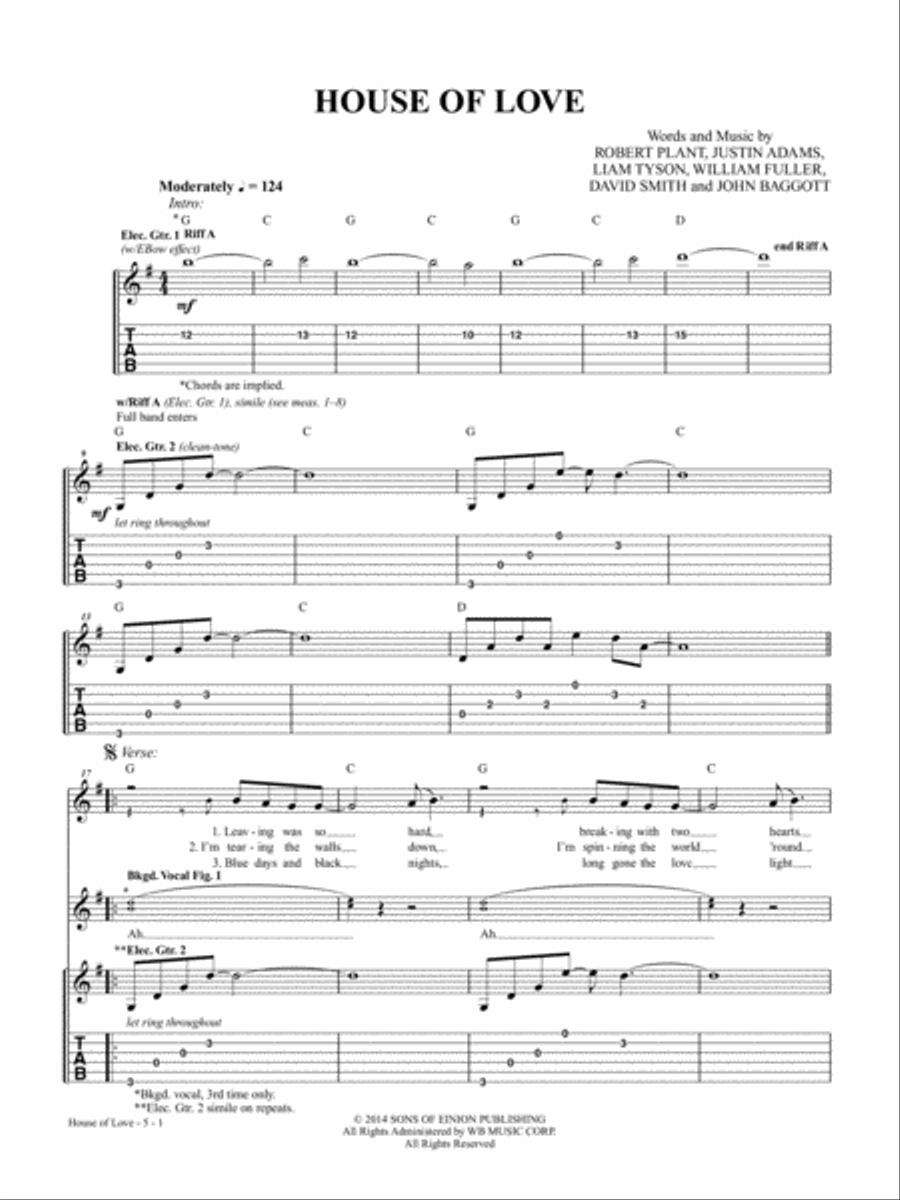 House of Love House of Love Guitar Tablature scores gallery preview page 1