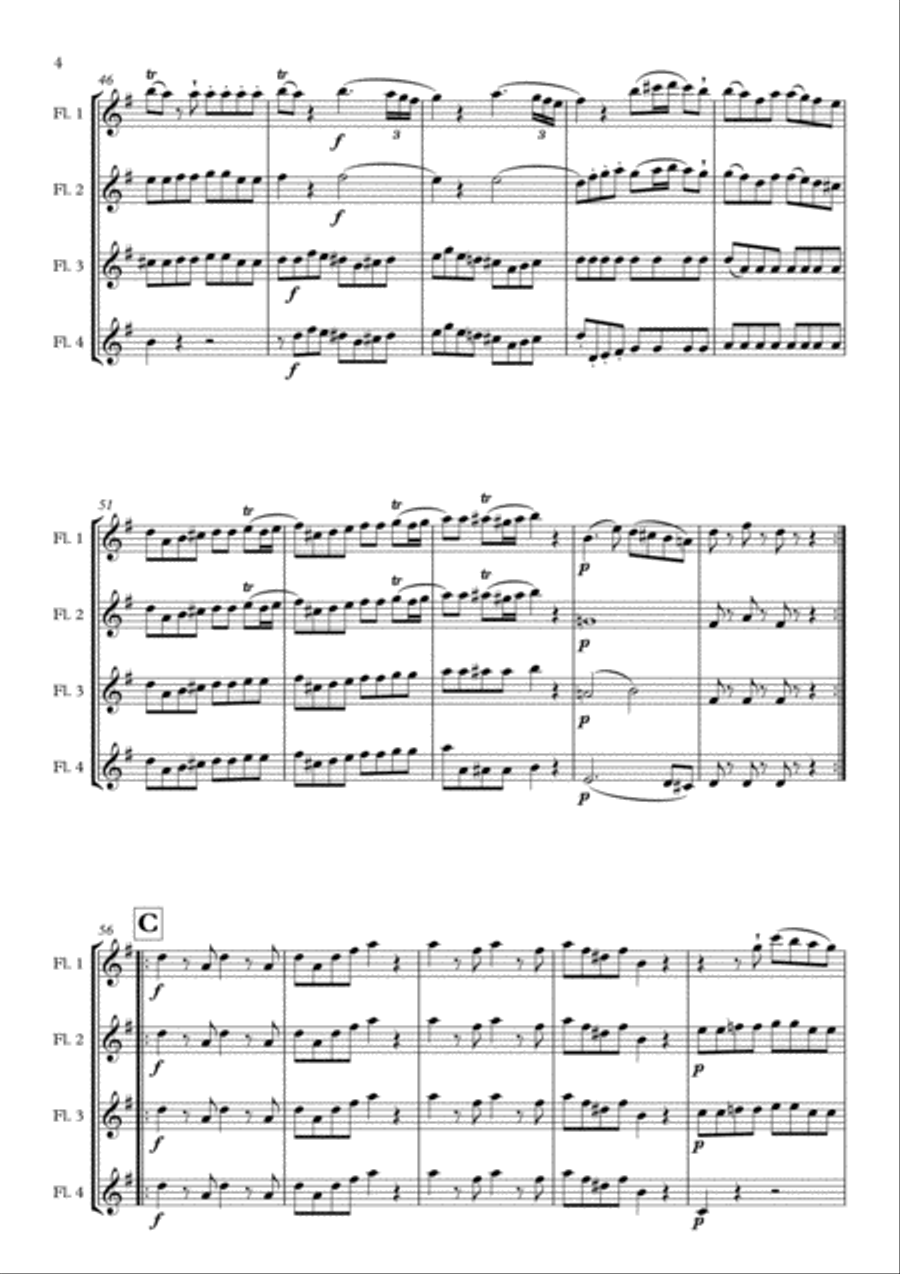 Allegro from Eine Kleine Nachtmusik arranged for Flute Quartet Flute Quartet scores gallery preview page 6
