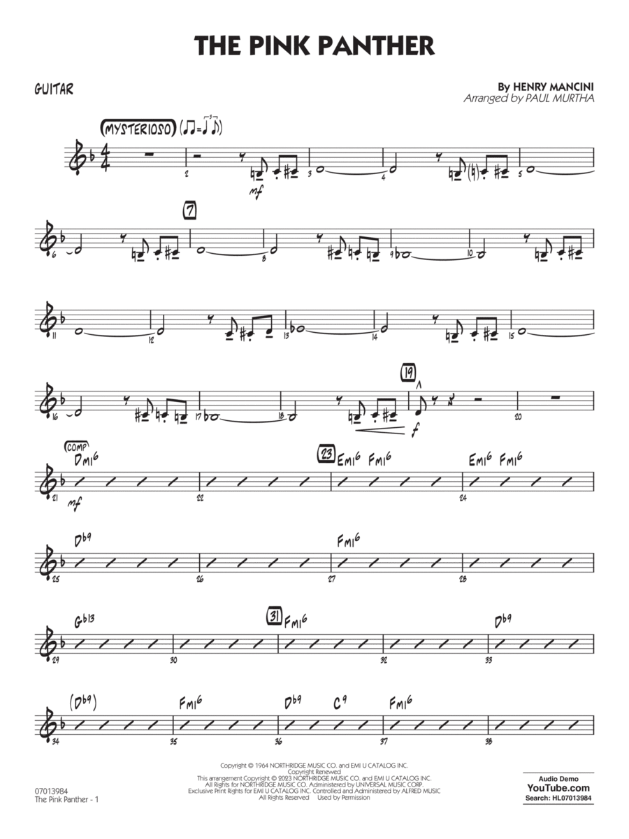 The Pink Panther (arr. Paul Murtha) - Guitar Jazz Ensemble scores gallery preview page 1