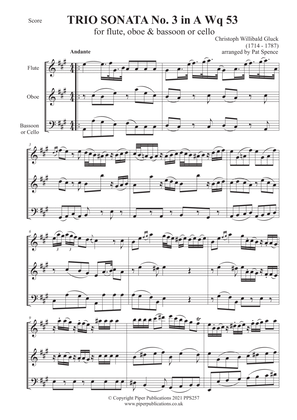 GLUCK TRIO SONATA No. 3 in A Wq 53 for flute, oboe & bassoon or cello