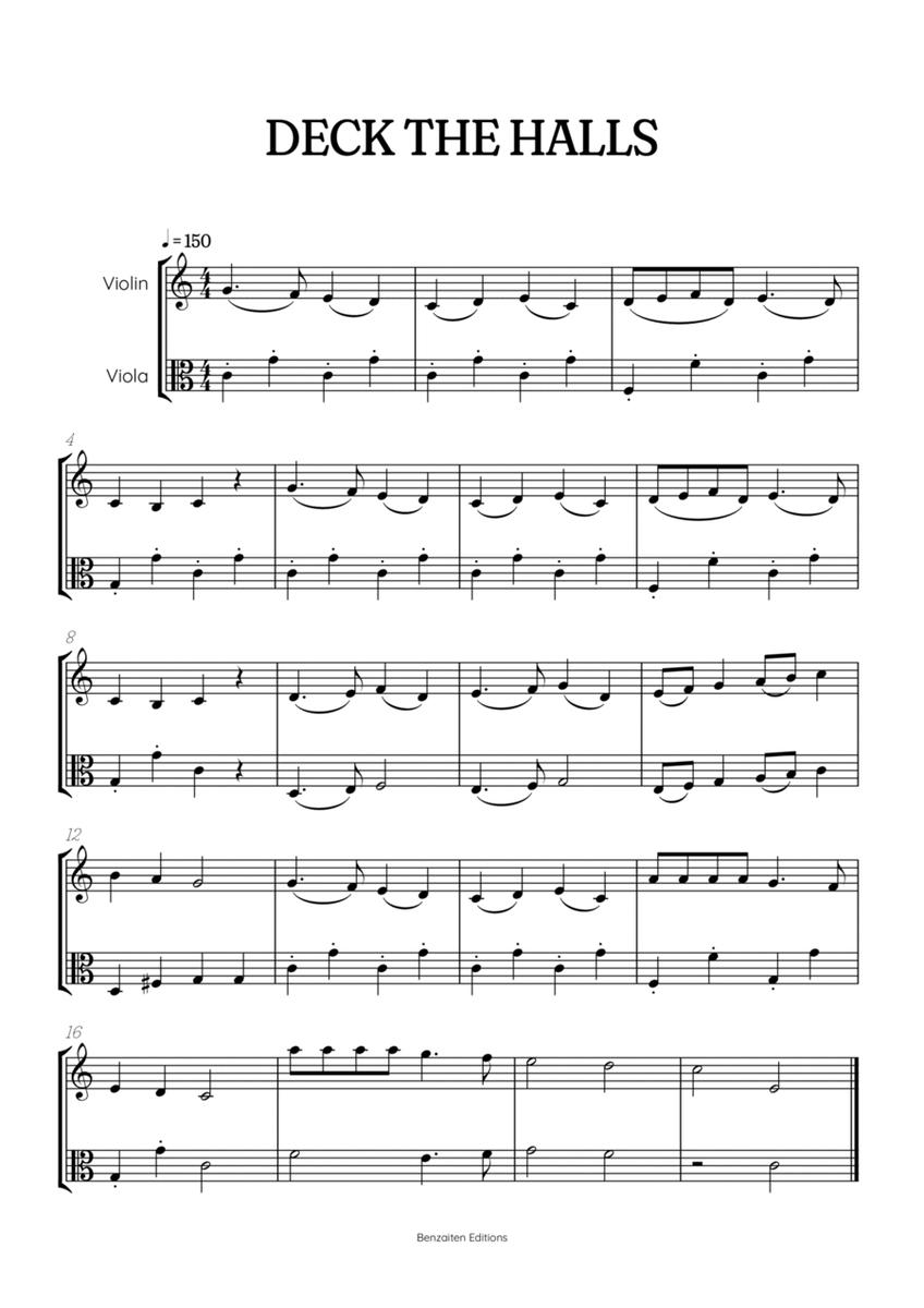 Deck the Halls for violin and viola duet • easy Christmas song sheet music image number null