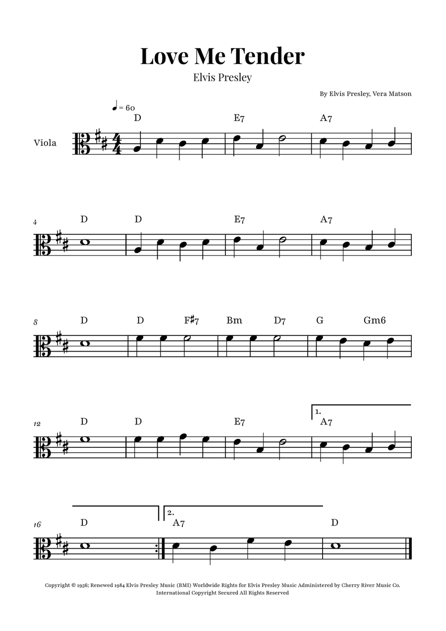 Love Me Tender Viola Solo scores gallery preview page 1