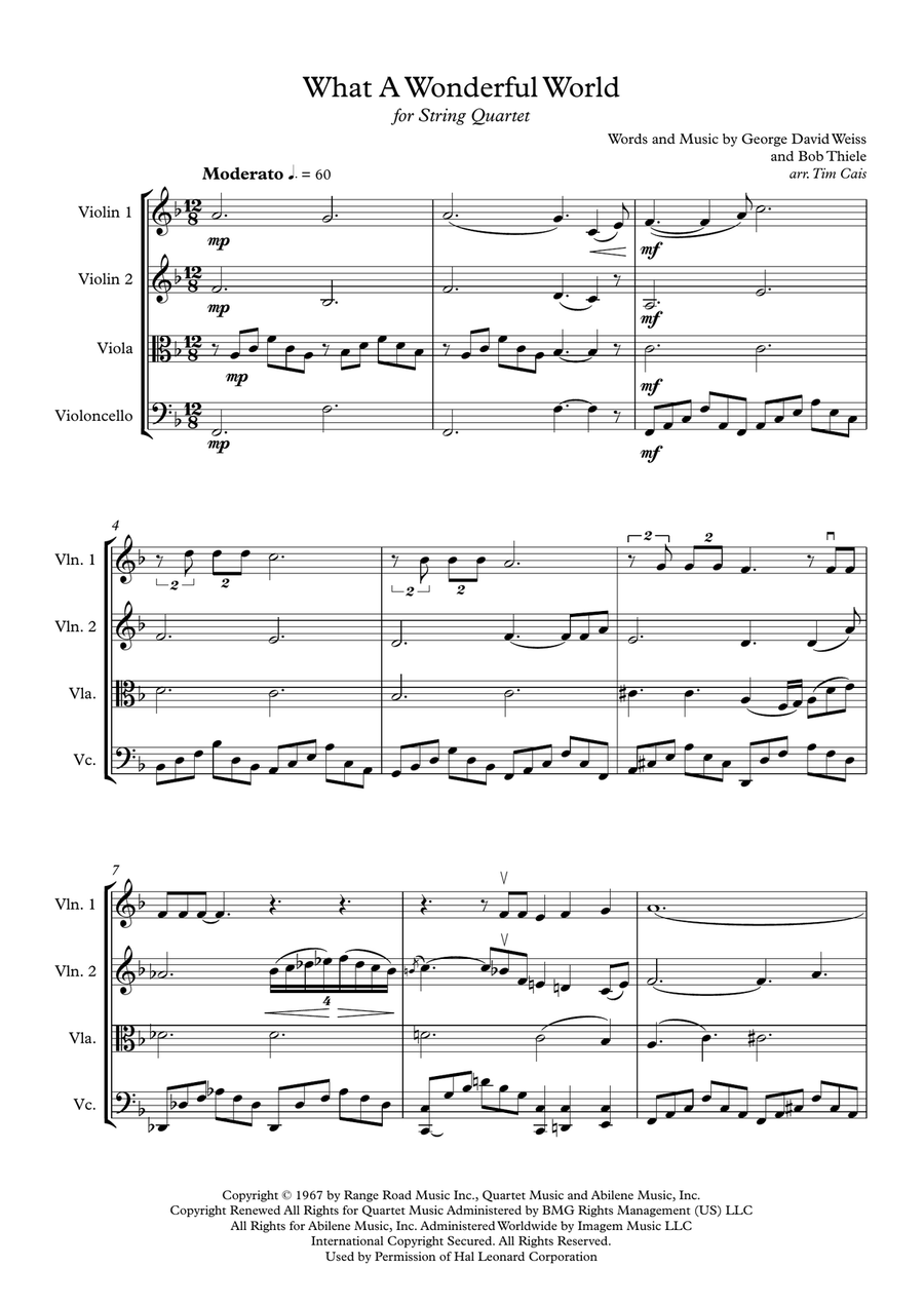 What A Wonderful World String Quartet scores gallery preview page 1