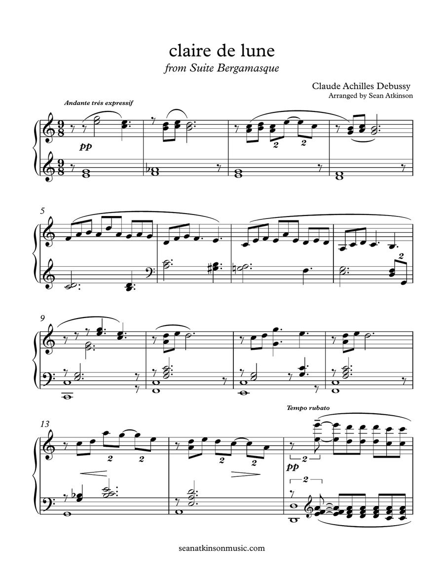 Claire De Lune Piano Solo scores gallery preview page 1