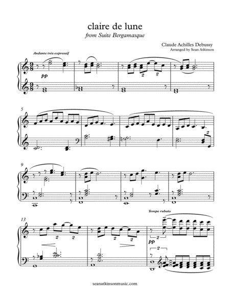 Claire De Lune by Claude Debussy Piano Solo - Digital Sheet Music