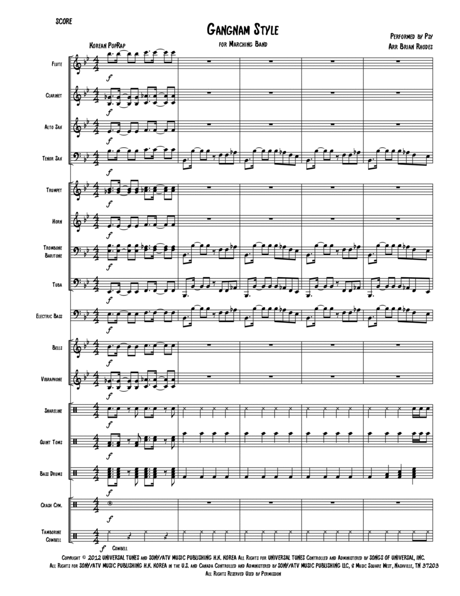 Gangnam Style Marching Band scores gallery preview page 1