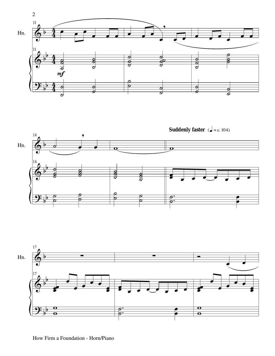 HOW FIRM A FOUNDATION (Horn/Piano and Horn Part) Brass Duet scores gallery preview page 2