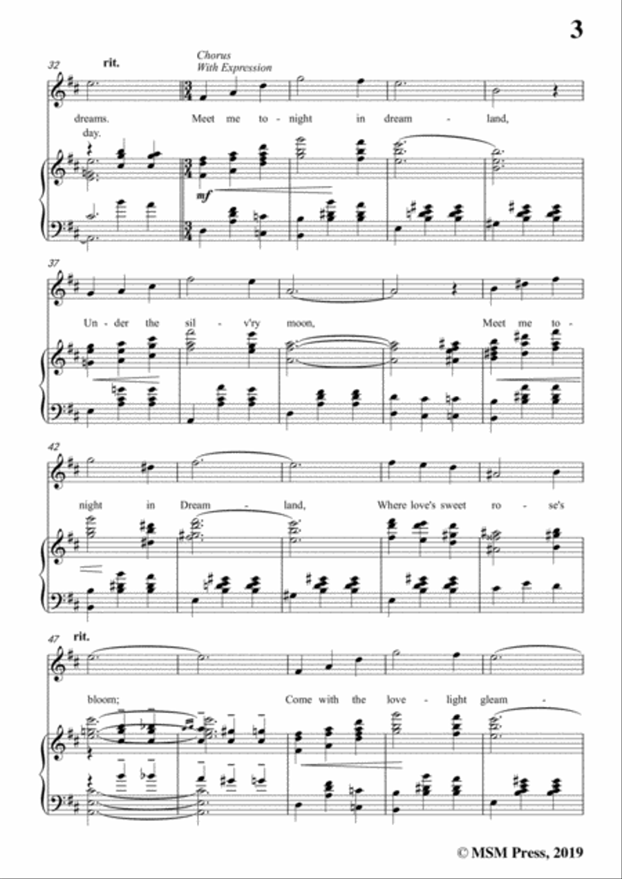 Leo Friedman-Meet Me Tonight in Dreamland,in D Major,for Voic&Piano Voice scores gallery preview page 5