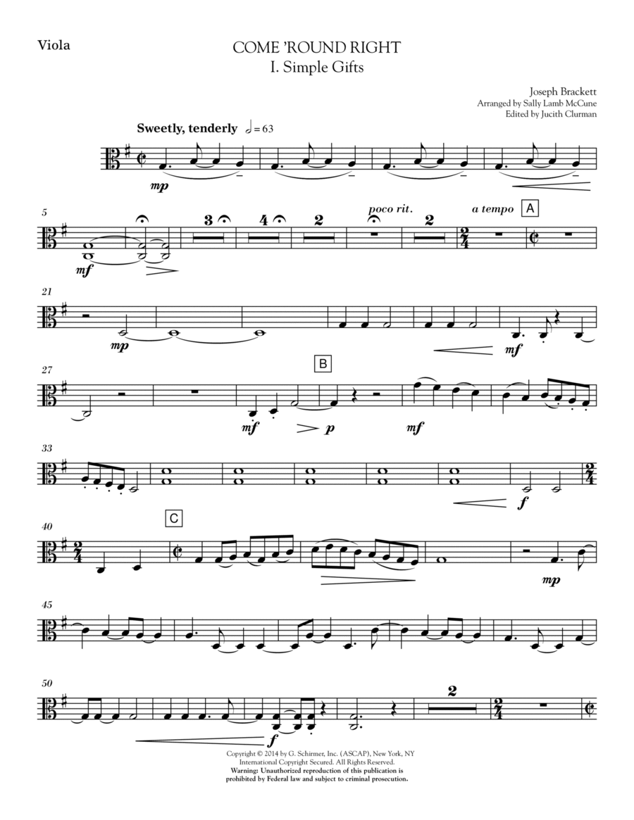 Come 'Round Right; A Folk Song Suite - Viola Choir scores gallery preview page 1