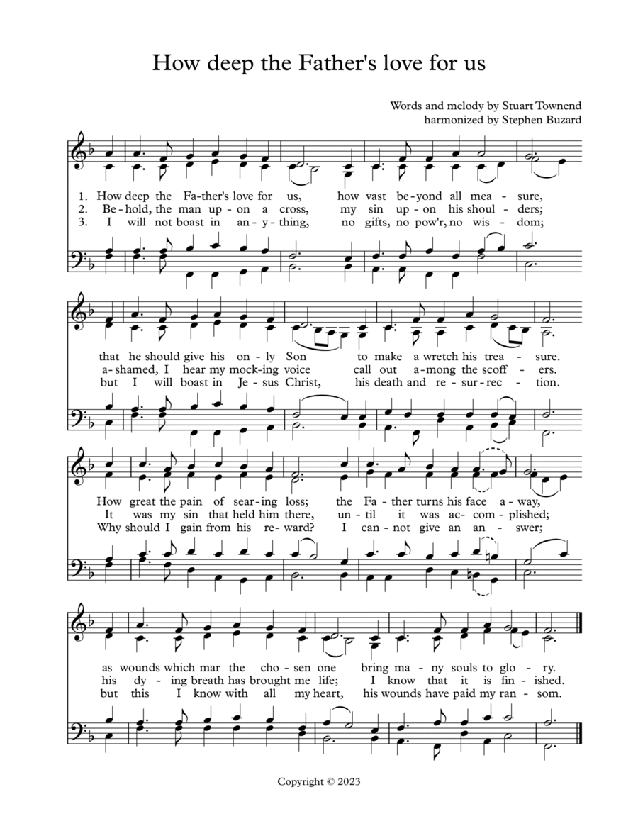 How Deep The Father's Love For Us 4-Part scores gallery preview page 1
