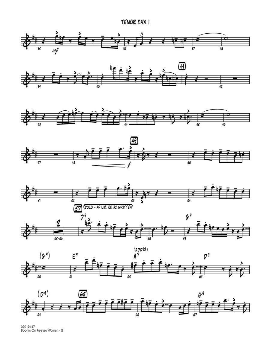 Boogie On Reggae Woman - Tenor Sax 1 Jazz Ensemble scores gallery preview page 2
