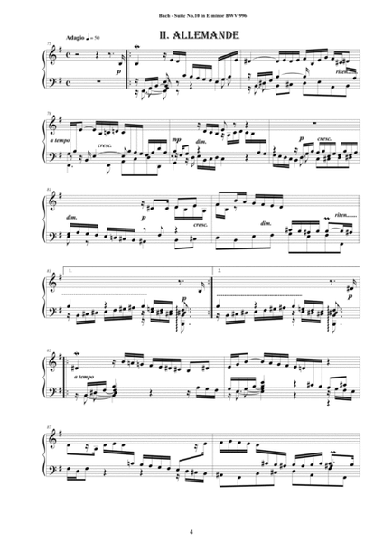 Bach - Piano Suite No.10 in E minor BWV 996 - Complete Piano version image number null