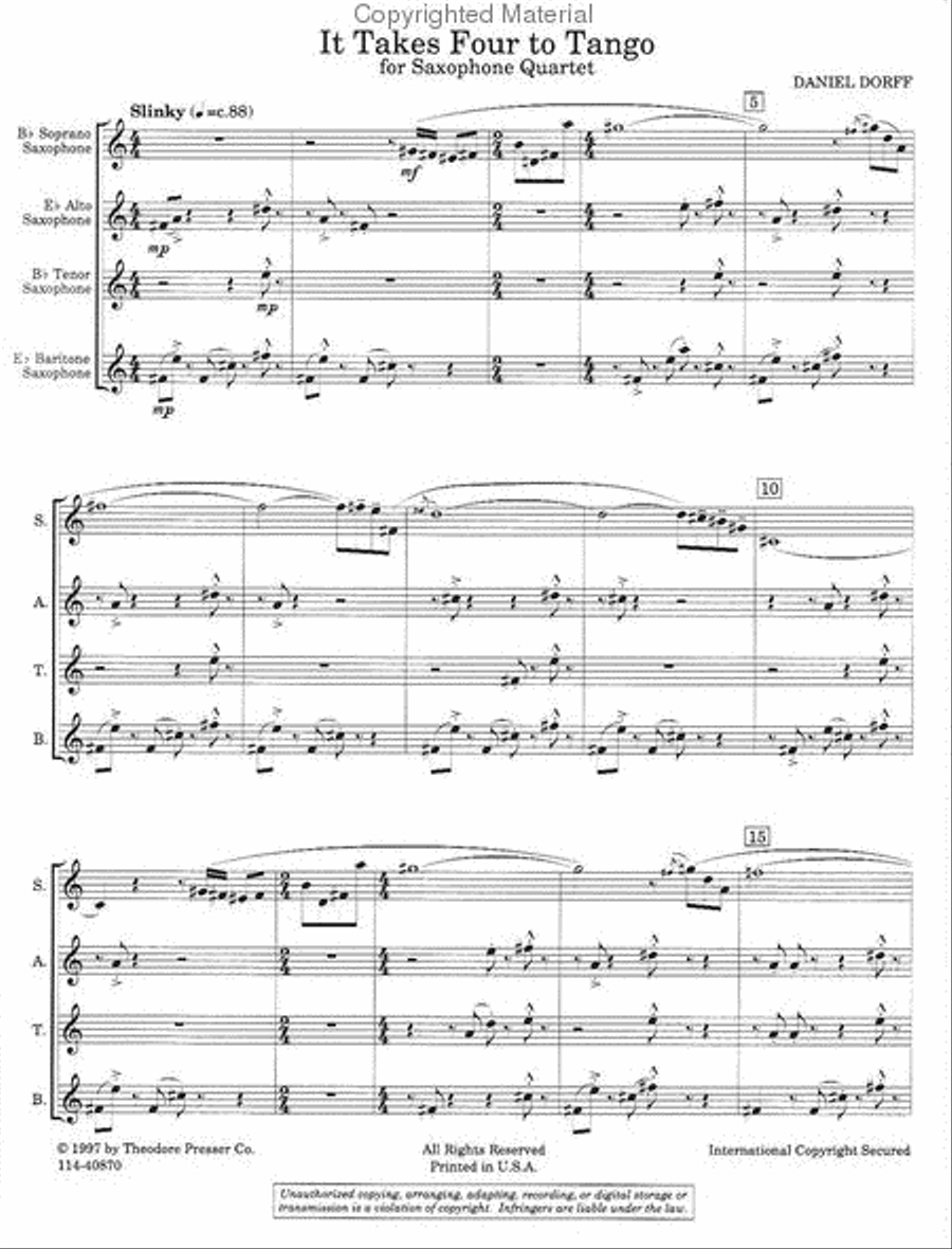 It Takes Four To Tango Saxophone Quartet scores gallery preview page 2