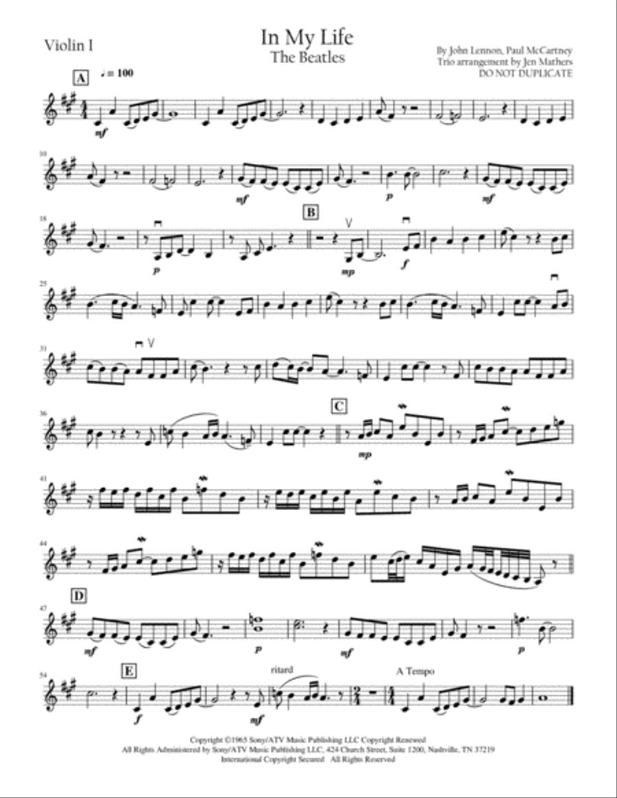 In My Life String Trio scores gallery preview page 3