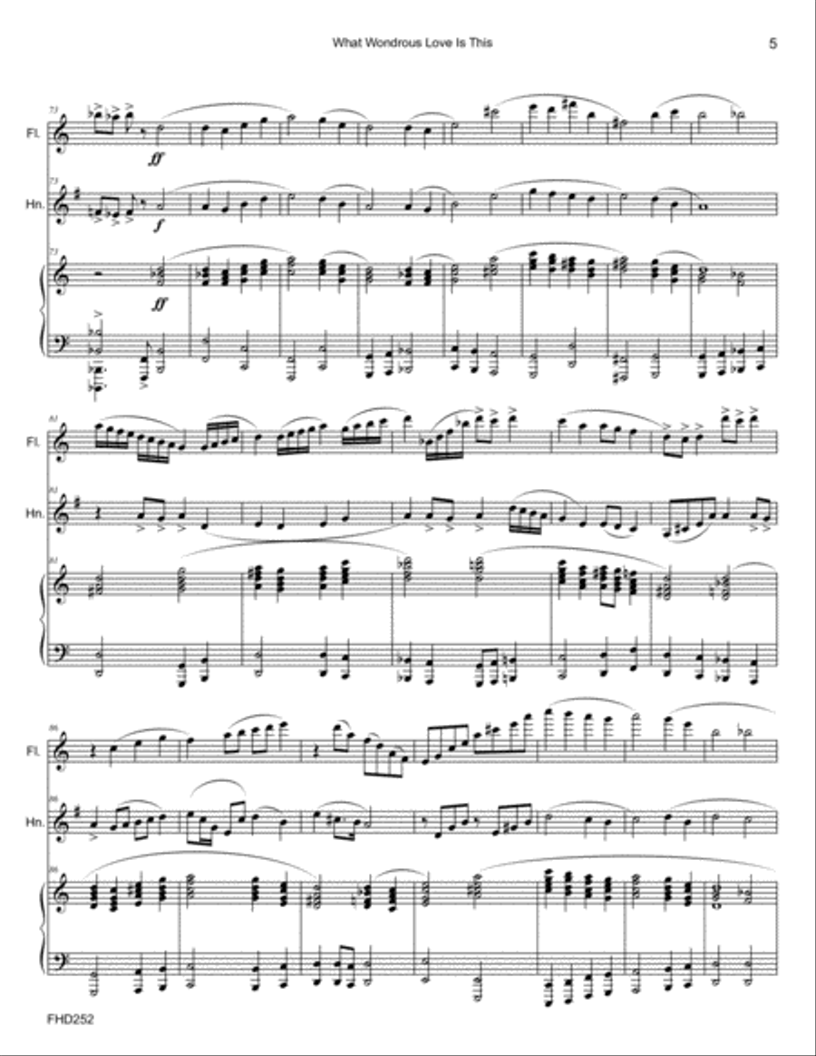 WHAT WONDROUS LOVE IS THIS - FLUTE & HORN with Piano Accompaniment Small Ensemble scores gallery preview page 5