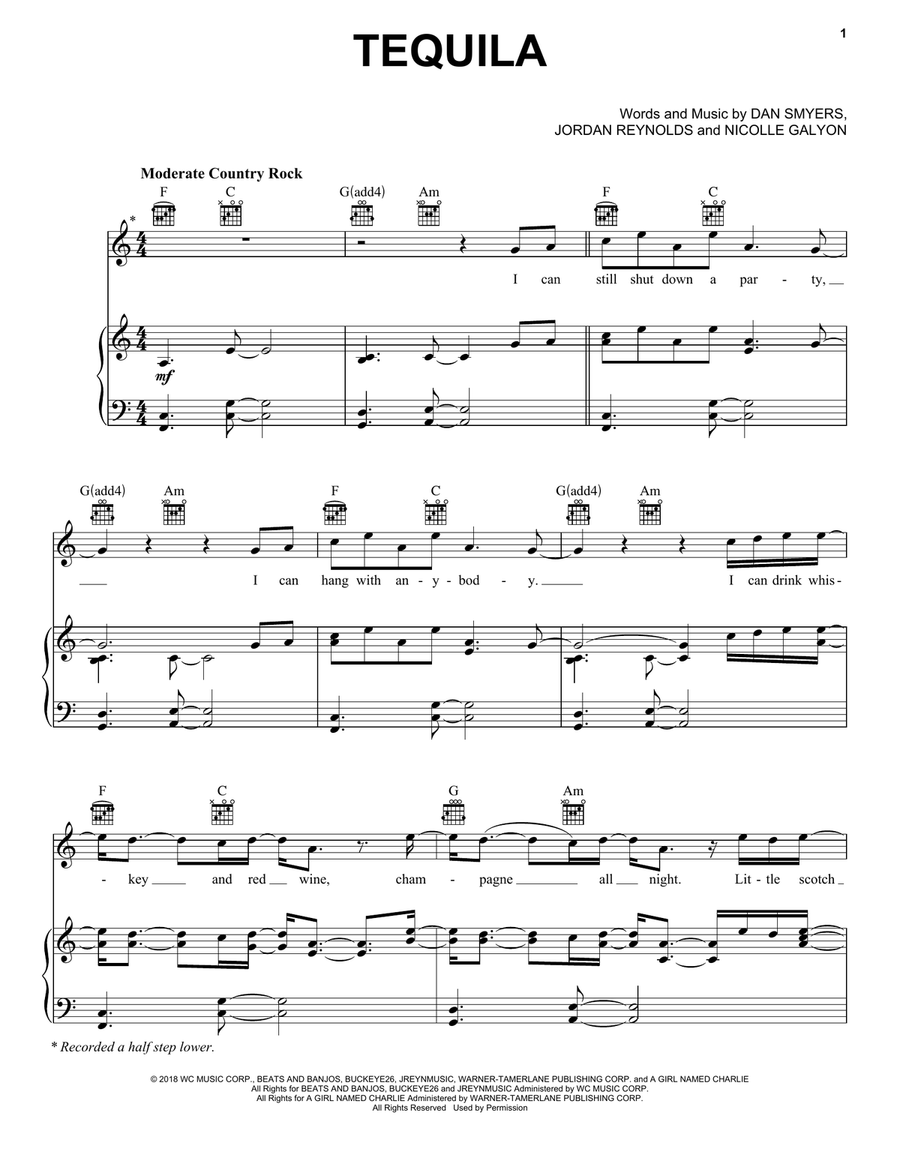 Tequila Tequila Piano, Vocal, Guitar scores gallery preview page 1