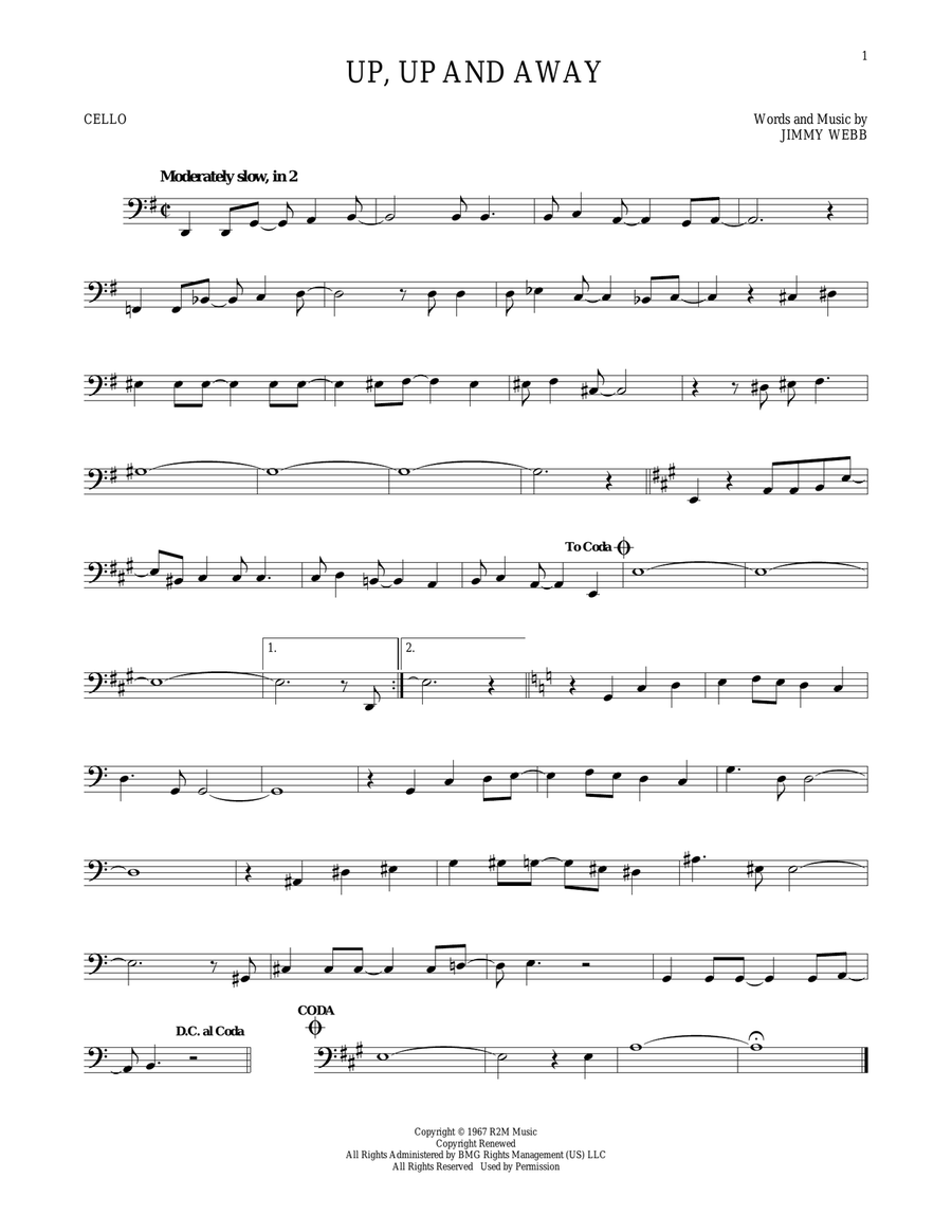 Up, Up And Away Cello Solo scores gallery preview page 1