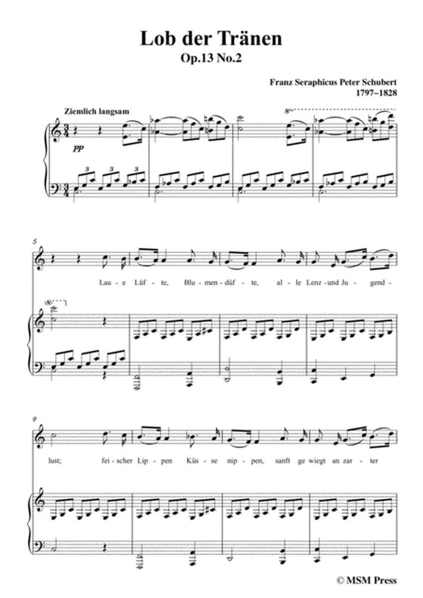 Schubert-Lob der Tränen,Op.13 No.2,in C Major,for Voice&Piano image number null