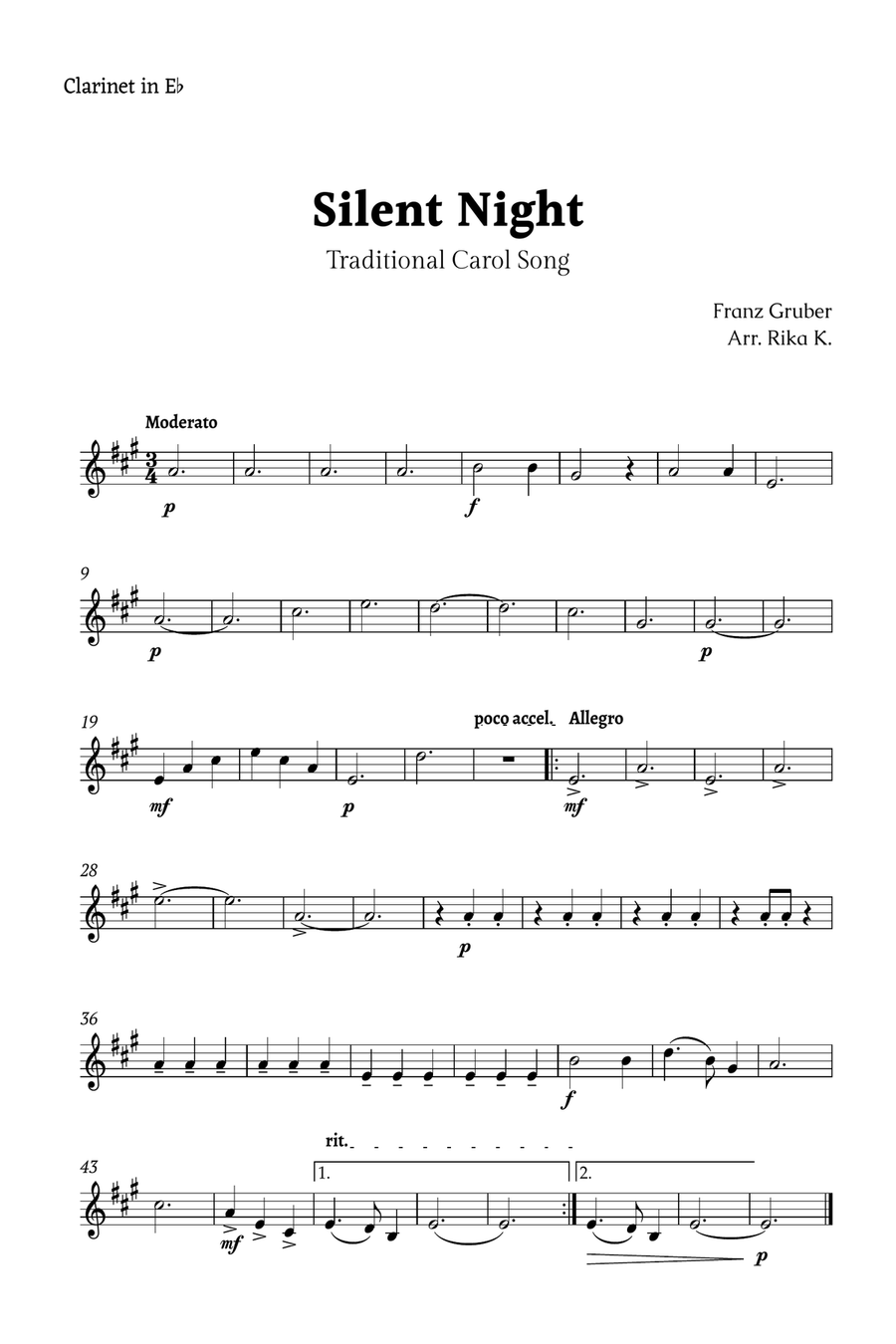 Silent Night for Clarinet Ensemble Quartet Clarinet Quartet scores gallery preview page 3