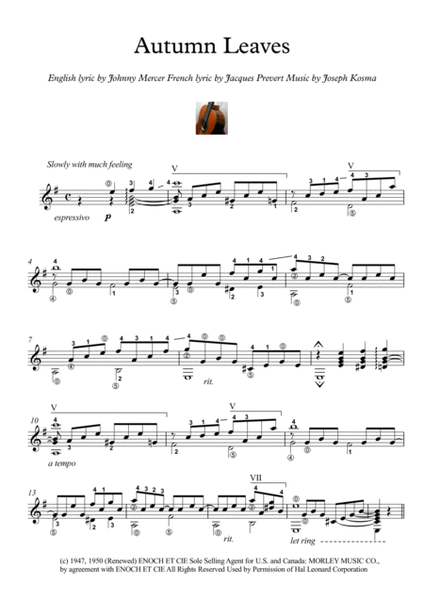 Autumn Leaves fingerstyle guitar solo image number null