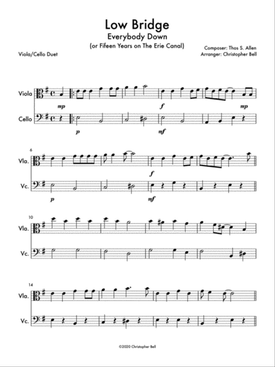 Low Bridge (Fifteen Miles on the Erie Canal) - Viola/Cello Duet String Duet scores gallery preview page 1