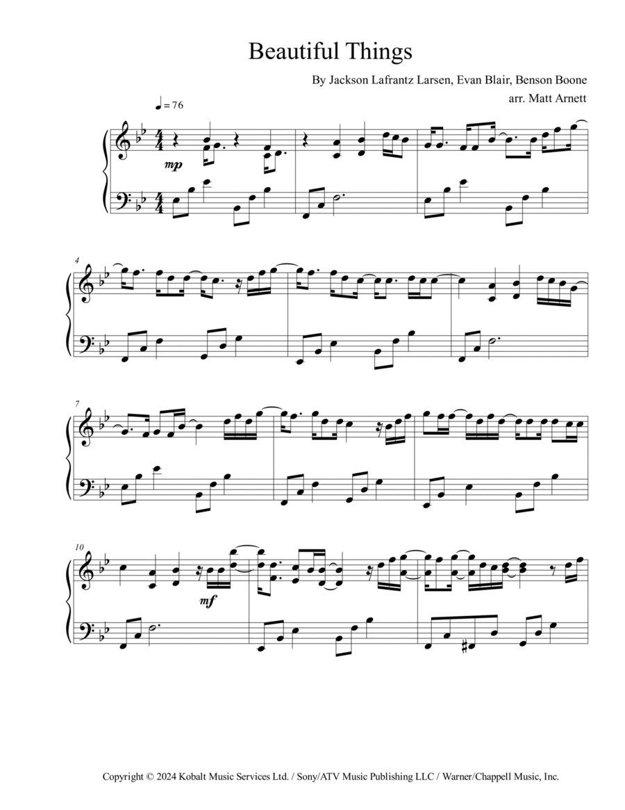 Beautiful Things Beautiful Things Piano Solo scores gallery preview page 1