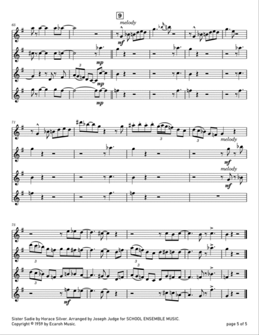 Sister Sadie Sister Sadie Clarinet Quartet scores gallery preview page 5