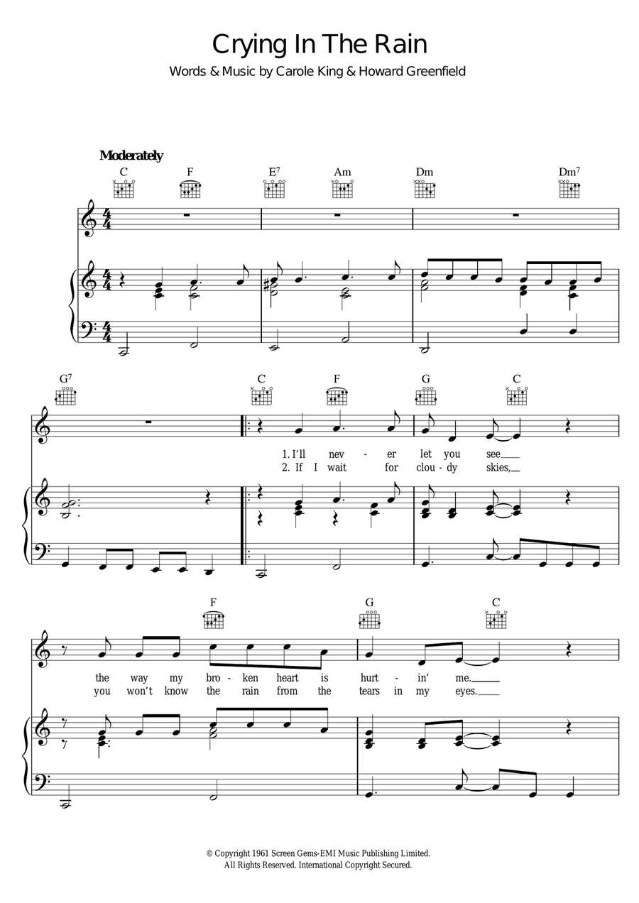 Crying In The Rain Piano, Vocal scores gallery preview page 1