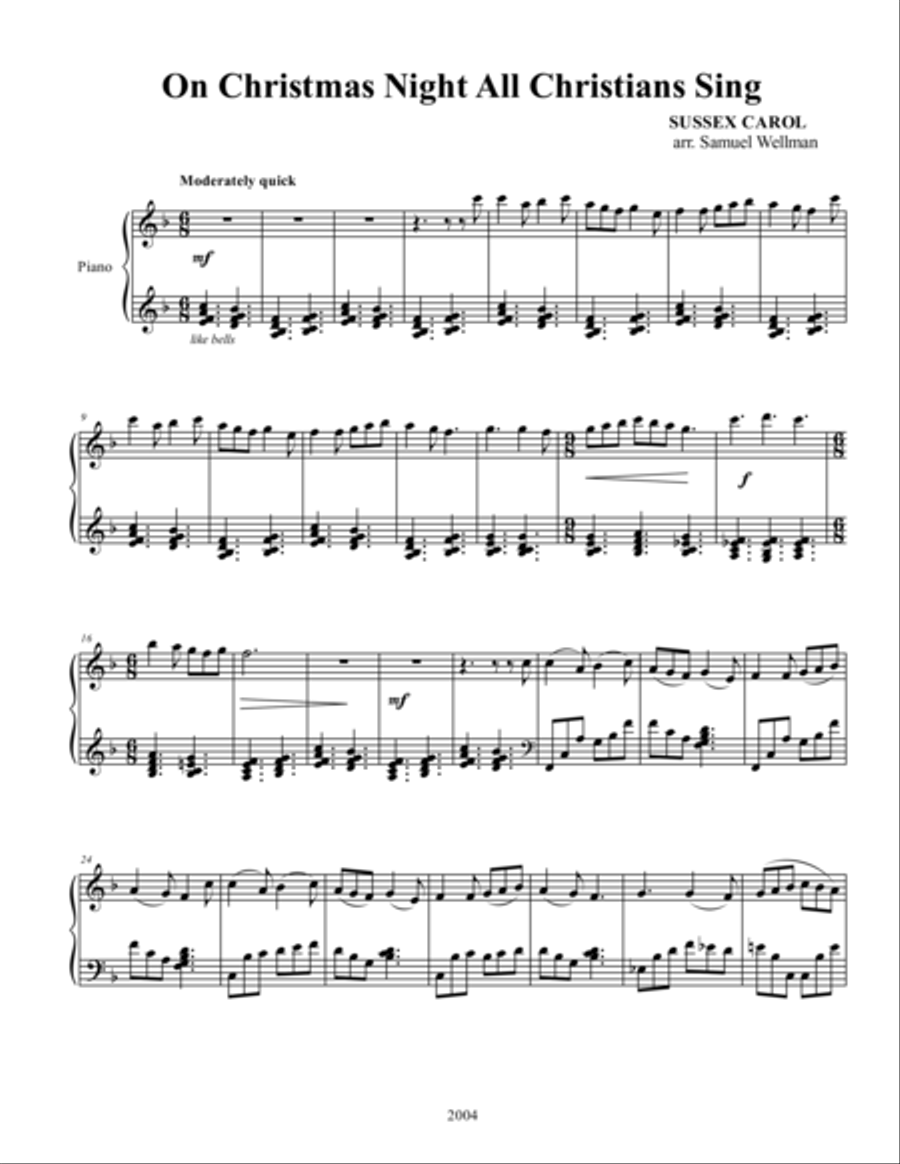 On Christmas Night All Christians Sing Piano Solo scores gallery preview page 1