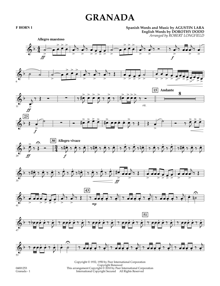 Granada - F Horn 1 Concert Band scores gallery preview page 1